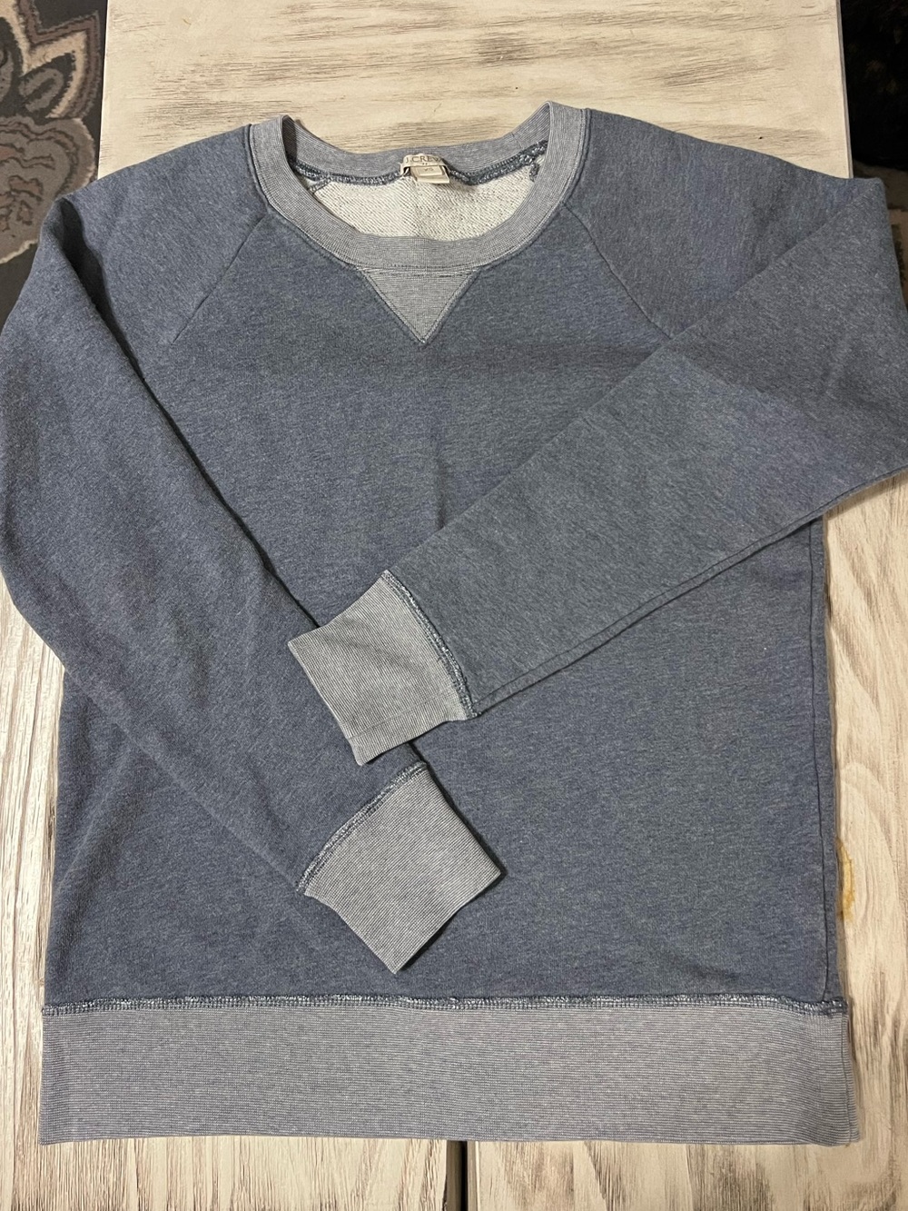 J.Crew XS Gray Cotton Raglan Crewneck Sweatshirt Contrast Rib Trim
